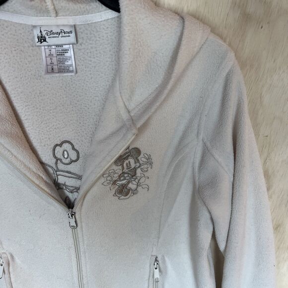 Disney Parks Womens Medium Minnie Mouse Ivory Fleece Hoodie Full Zip Stitched - Picture 2 of 9